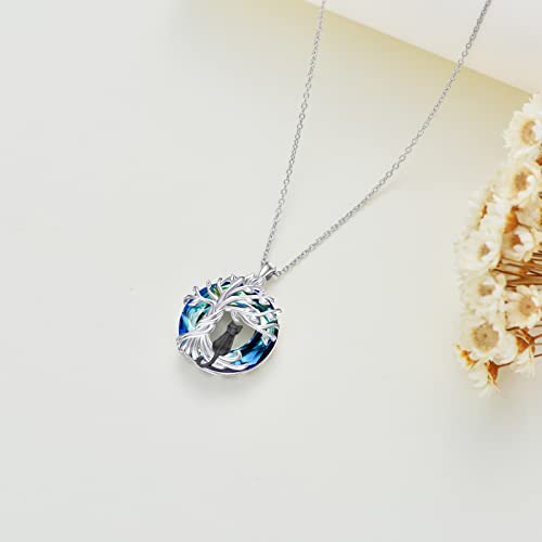 TOUPOP Cat Gifts for Cat Lovers Sterling Silver Cute Cat Tree of Life Pendant Necklace with Blue Circle Crystal Birthday Christmas Jewelry Gifts for Women3