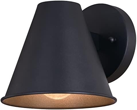 VAXCEL Smith 6.25 in. H 1-Light Textured Black Contemporary Outdoor Wall Sconce, Durable Steel Metal Cone Shade, LED Compatible, Dark Sky Compliant, Use for Exterior Porch Patio Front Door or Garage