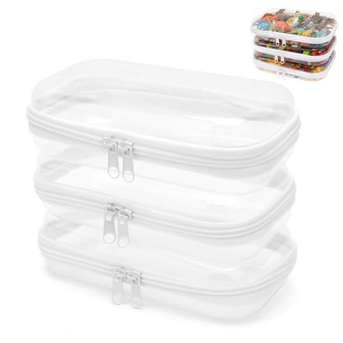 FARYODI Lot de 3 boîtes de rangement transparentes - 20 x 11 x 5 cm - Trousse de toilette rigide avec couvercle - Sac à jouets pour les déplacements - Sac...