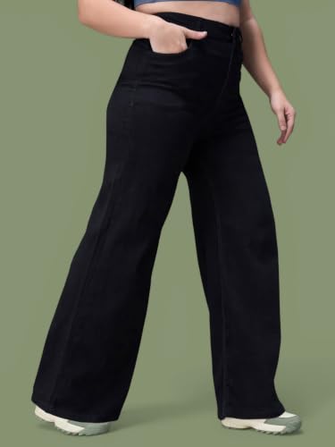 Image of Miss Chase A+ Women's Wide Leg High Rise Regular Length Stretchable Denim Jeans