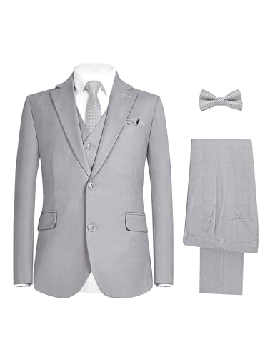 Boys Light Gray Suit Kids Tuxedo Slim Fit 5 Pieces Teen Boys Formal Suit Outfit Set for Wedding Easter Ring Bearer Graduations First Communion Christmas Church Event (Light Gray, Size 10)