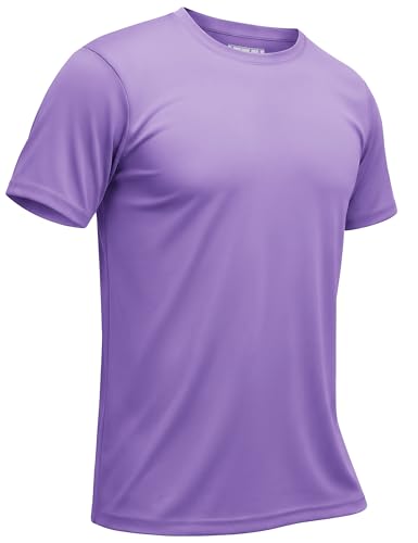 TACVASEN Men's Dry Fit Shirts Athletic T Shirts Short Sleeve Running Shirts Quick Dry Workout Sun Protection Swim Tshirts Light Purple XL