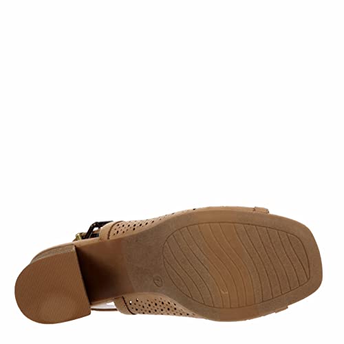 Xappeal Zella - Women's Laser Cut Peep Toe Low Heeled Sandals Tan, Size 8.0 Medium Width #TOP5