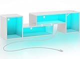 Rolanstar TV Stand, Deformable TV Stand with LED Strip & Power Outlets, Modern TV Stand for 45/50/55/60/65/70 inch tvs, Gaming Entertainment Center Media Stand, 2 Pieces Console TV Cabinet, White