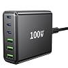 Fast Charger, Sacrack 100W GaN Compact 6 Port Charging Station, Portable Wall Charger Adapter 3 USB C and 3 QC USB A for All iPad iPhone 14 13 12 11 Pro Max Pixel Note Galaxy