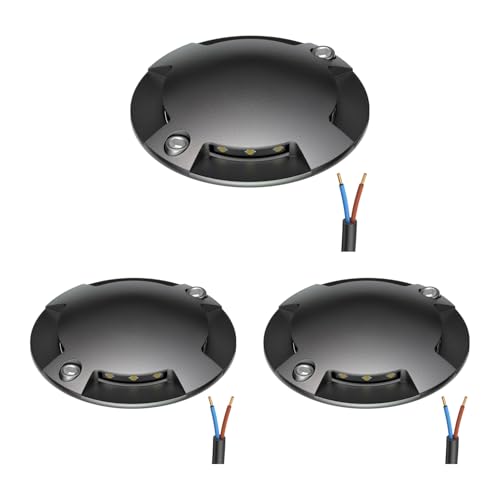 ledscom.de 3 pièces LED lampe de sol, marquage de chemin RUNDA pour l'extérieur, IP67, 4-flamme, anthracite, rond, 70mm Ø, blanc chaud