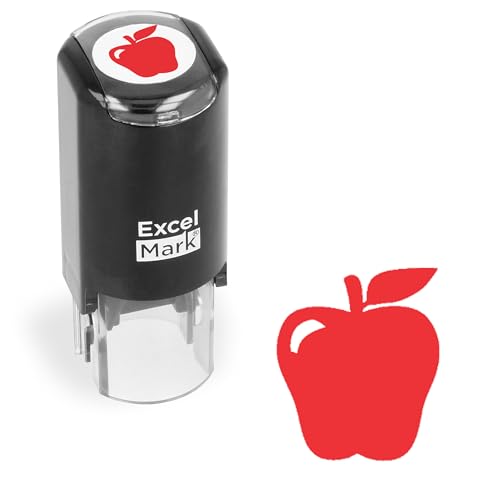 ExcelMark Apple - Self-Inking Round Teacher Stamp - Red Ink