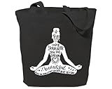 GXVUIS Yoga Canvas Tote Bag for Women Namaste Meditation Reusable Grocery Shoulder Shopping Bags Motivational Girl Power Black