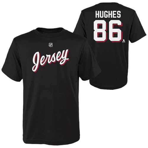 Outerstuff Jack Hughes New Jersey Devils #86 Youth Boys Player Name & Number T-Shirt (Black Youth Large-14/16)