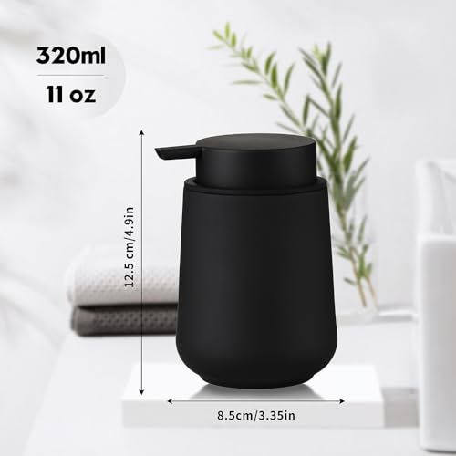 Image of YAUKPH Matte Black Liquid Hand Soap Dispenser Plastic 11 oz - Modern Minimalist Style for Bathroom & Kitchen Countertop Refillable