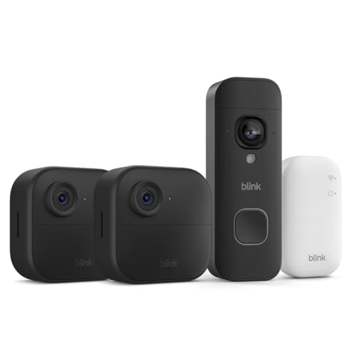 Blink Outdoor 4 + Blink Videotimbre 2K+ con pilas (últ. generación): cámara de seguridad inteligente HD sin cables (sistema de 2 cámara con Sync Module Core incluido)