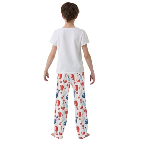 Pajama Bottoms, Bowling Pin Cartoon Pattern Sleeping Pant Lounge Wear Elastic Waist Long Pants Sleepwear Pjs3