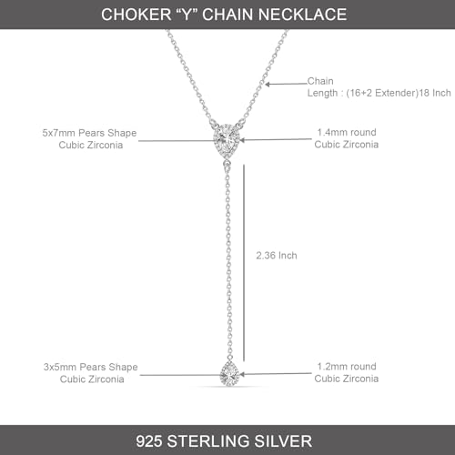 LeCalla 925 Sterling Silver CZ Necklace for Women Jewelry Lightweight Adjustable Lariat Zirconia Choker Y Chain Necklace2