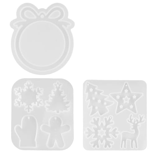 Solryn 3 Piezas Moldes de Silicona para Pascua de Resurrección, Molde de Silicona para Navideñas Colgantes Árbol Copo de Nieve Estrellas, Kit de Moldes de Resina Epoxi para Crear Adornos Navideños