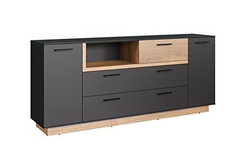 Preisvergleich Produktbild trendteam smart living - Sideboard Schrank Wohnzimmerschrank - Wohnzimmer - Synnax - Aufbaumaß (BxHxT) 187 x 81 x 40 cm - Farbe Anthrazit mit Coast Evoke Eiche - 213487284