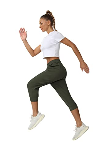 Cakulo Hiking Running Capris Pants With Zipper Pockets For Women Cool Plus Size Capri Pants Workout Athletic Gym Active Sport Crop Track Pant Army Green 2Xl #TOP4