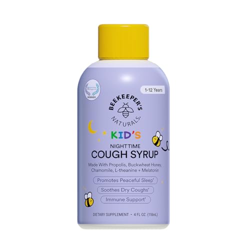 Image of Beekeeper's Naturals Propolis Honey Cough Syrup Nighttime for Kids Immune Support with Propolis, Elderberry & Raw Honey - Sleep Support with Chamomile & L-Theanine - Gluten Free, 4 oz.