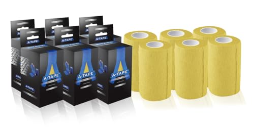 Image of A-Tape Breathable Self Adhesive Cohesive Bandage for Humans & Pets (Dogs, Cats, Birds) -Sports, Wrap, Athletic, Non Woven First Aid Medical, Wrist, Swelling (10 cm X 4.5 mtr) (Pack Of 6, Yellow)