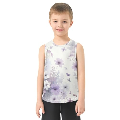 susiyo Beautiful Light Purple Flowers Boys Sleeveless Tank Top Girls Athletic T Shirt2