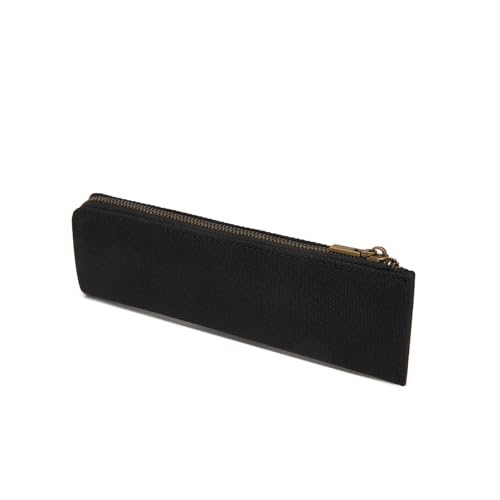 Image of Canvas Pencil Case Slim Pencil Pouch Durable Zipper Stationery Bag Small Travel Use (Black /Canvas)