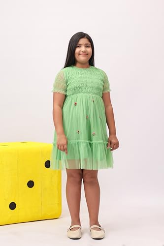 Image of Kids Girls Printed Embroidered Fusion Dress | Handmade Crafted Designer Ethnic Wear | 100% Cotton