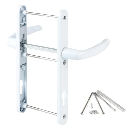 SWAWIS Türgriff 92mm Türdrückergarnitur Weiß mit Montagezubehör Türgriffe Alu Türdrücker Gesamtlänge 250 mm für Haustüren Außen Türen Innentüren Terrassentüren