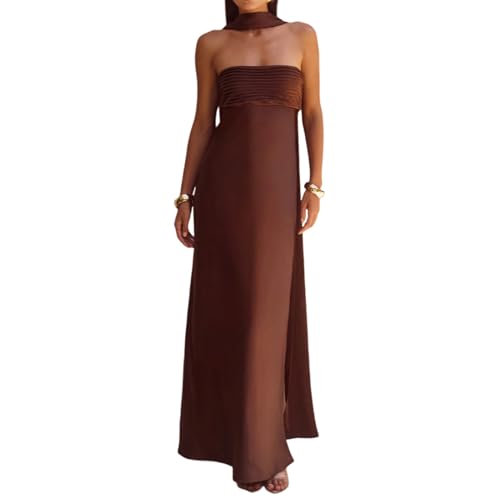 Sexy Satin Halter Sleeveless Sundress Women's Strapless Tube Dress Summer Vacation Maxi Dresses 2025