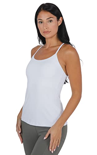 Yogalicious Ultra Soft Lightweight Camisole Tank Top with Built-in Support Bra - White - XS