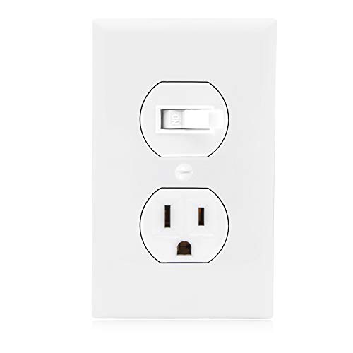 Maxxima Single Pole Combination Toggle Light Switch And Outlet, White, Wall Plates Included (2 Pack) #TOP1