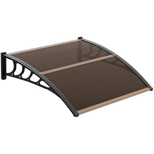 VINGLI Window Awning Door Canopy, 40" x 40" Window Awning Overhead Modern Polycarbonate Cover Outdoor Front Porch Patio Canopy UV Rain Snow Sunlight Protection Hollow Sheet/Brown