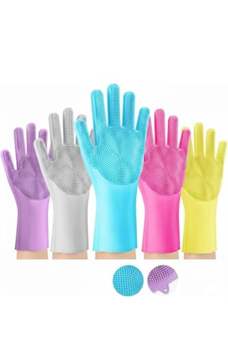Image of Hand Gloves for Kitchen Cleaning, Dish Washing Silicone Gloves Dishwashing Hands wash utensil for women men, Home essentials Pet Hair Care Grooming, Car, Bathroom (Multicolour, Pack of 1)