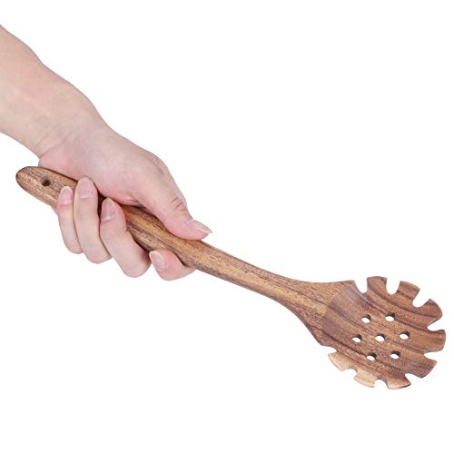 HAOHIZE Wooden Pasta Server, 12.6 Inch Long Hand Pasta Serving Utensils Teak Spaghetti Server Spoon Forks Ladle Spatula Tool Noodle Spoon