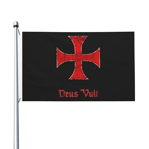 Drapeau décoratif extérieur Deus Vult Croix des Templiers 90 x 150 cm