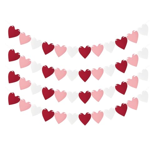 Valentines Decorations - 5 Strands Heart Bunting with Three-Tone Elegant Design Romantic Paper Garland for Valentines Day Anniversary Party Decorations