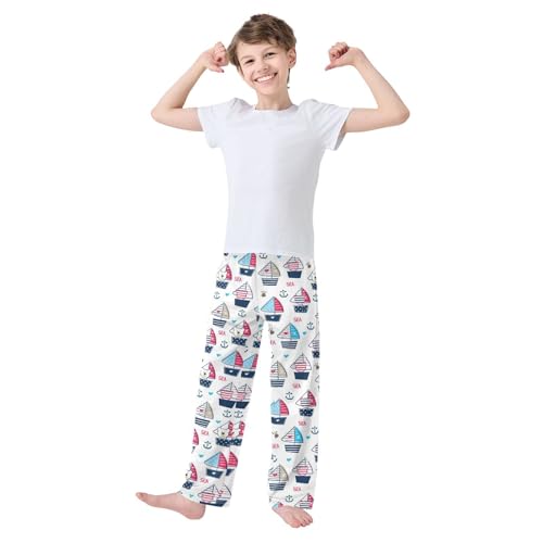 Sea Anchor Ship Bear Boys Long Pants Soft Trousers Elastic Waist Kids Lounge Bottoms with Pockets S-XL2