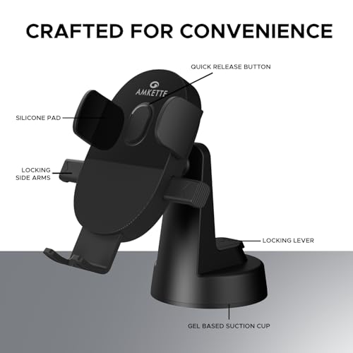 Image of Amkette iGrip Drive Compact Car Mobile Holder, Mobile Holder for car Dashboard & Windshield with 360 Rotation, One-Touch Lock&Release Function with Strong Suction Cup, Premium Dual-Tone Glossy Design
