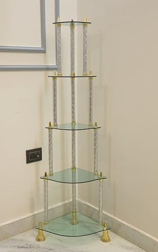 Image of SHREE Glass Wall Shelves || Living Room Stylish || Unique Design with Finish 5 Shelf (Silver)