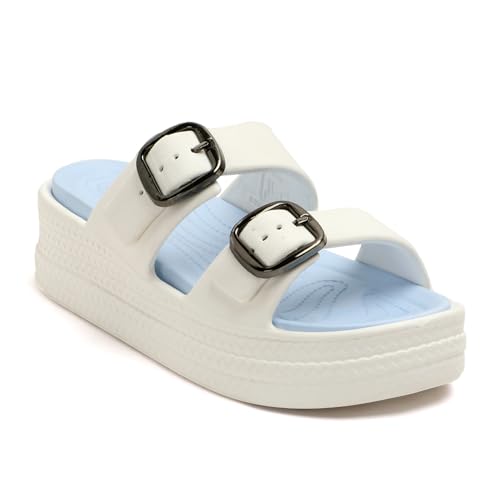 Image of Essence Women Buckle Sandals with Super Soft Insole | Ergonomic Footbed | Lightweight | Platform Heel | Cushioned Sole | Suggested by Doctors I Latest, Stylish and Trendy Slip-Ons for Girls and Ladies