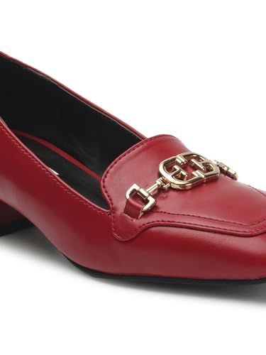 Image of ELLE Women's Square Toe Block Heels Slip-On Pumps with Buckle Detail