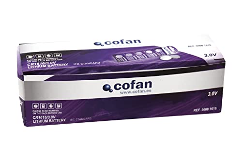 Cofan Pila de botón CR1616 | Voltaje de 3 V - Litio| Caja de 20 Blíster con 5 Unidades Cada Uno