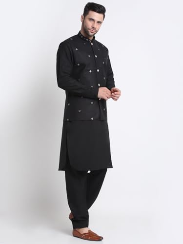 Image of KRAFT INDIA Cotton Black Pathani Kurta & Salwar With Embroided Black Nehru Jacket xxl-lage, Ethnic Traditional Wear
