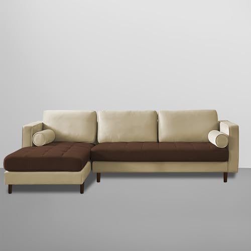 Image of Lezra LHS 4 Seater L Shape Sofa Set for Living Room (Cream Brown Fabric) Premium Fabric Sofa