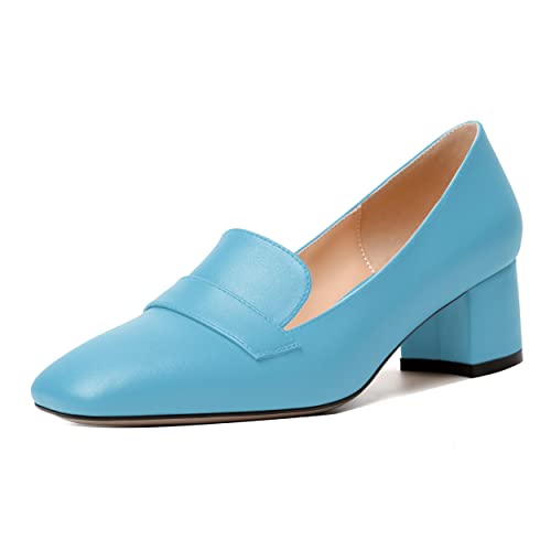 Image of MODENCOCO Womens Square Toe Slip On Comfortable Casual Matte Work Chunky Low Heel Loafers Shoes 2 Inch