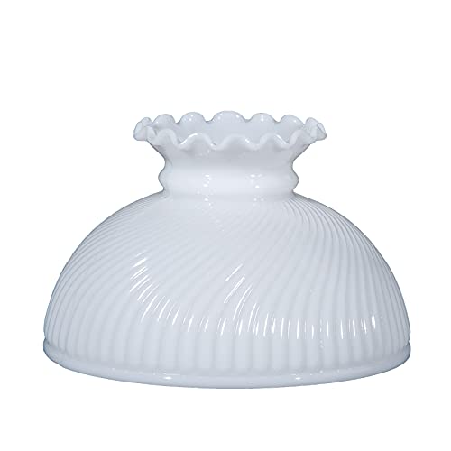 Image of B&P Lamp 10 inch Opal White Swirl Ribbed Student Lamp Shade with Crimped Top