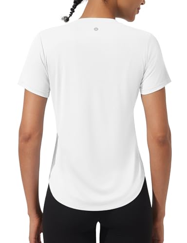 ASPO Womens Workout Tops Short Sleeve Athletic Shirts Quick Dry Breathable Running T-Shirts Gym Yoga Side Slit Tee UPF 50+ White M