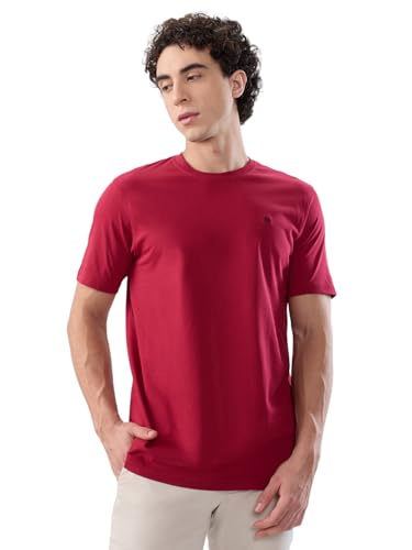 Image of Raymond Men Regular Fit Solid Pattern Pure Cotton Crew Neck Half Sleeve Casual T-Shirt