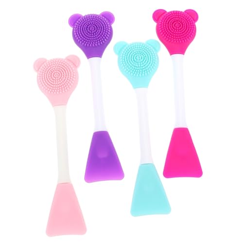 Hemobllo 4 piezas Cepillo Doble de Silicona Facial Aplicador y Limpiador de Multifuncional Diseño Compacto y Portátil para Aplicar Mascarillas y Limpieza Profunda de