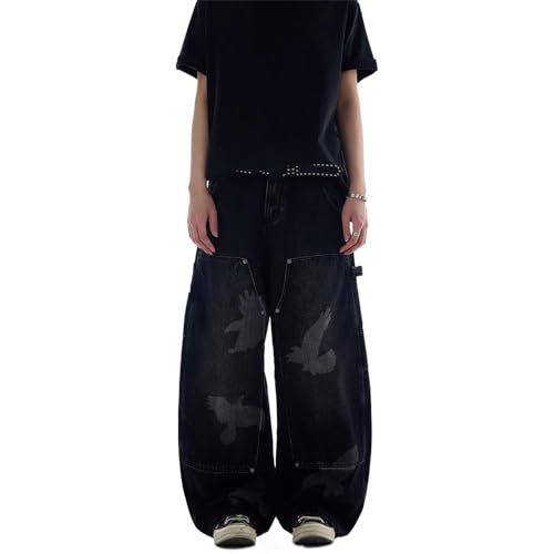 GUOYUXIAO Men's Jeans American-Style Curved-Leg Denim Pants Loose-Fit Casual Trouser for Men