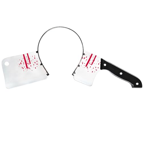 Rotumaty Scary Costume Accessories Bloody Headband (Bloody Cleaver/Knife/Syringe/Scissors) Funny Headwear Through Head Toys for Halloween (Cleaver)