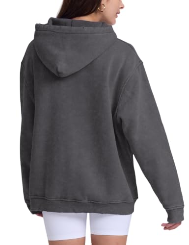 Image of FAIABLE Womens Oversized Acid Wash Hoodie Unisex Heavyweight Cotton Hoodies Fleece Vintage Washed Sweatshirt Women Men